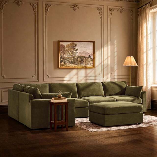 DUSK Miami Left Hand Large L-Shape Sofa - Chenille Olive - image 1
