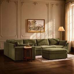 DUSK Miami Left Hand Large L-Shape Sofa - Chenille Olive - thumbnail 1
