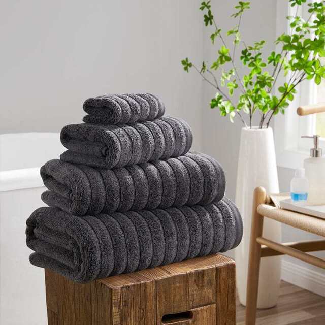 DUSK Monaco Plush Ribbed Cotton Towel Collection - Charcoal - 6 Piece Bundle - image 1