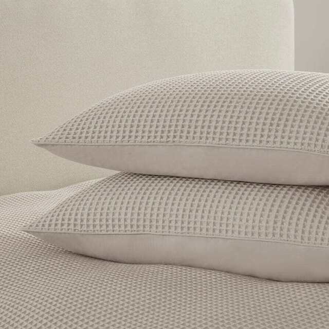 DUSK Portofino Waffle 100% Cotton Pair of Pillowcases 200 Thread Count - Natural - image 1