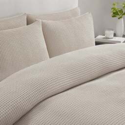 DUSK Portofino Waffle 100% Cotton Pair of Pillowcases 200 Thread Count - Natural - thumbnail 4