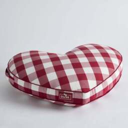 DUSK Beau Gingham Love Heart Dog Bed - White/Red - thumbnail 5