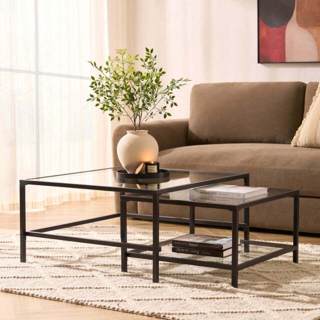 DUSK Glass Square Nesting Coffee Tables - Black - image 1