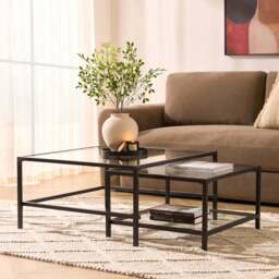 DUSK Glass Square Nesting Coffee Tables - Black