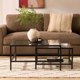 DUSK Glass Square Nesting Coffee Tables - Black - thumbnail 2