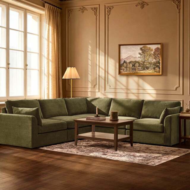 DUSK Miami Left Hand Corner Sofa - Chenille Olive - image 1