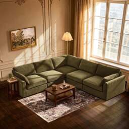 DUSK Miami Left Hand Corner Sofa - Chenille Olive - thumbnail 3