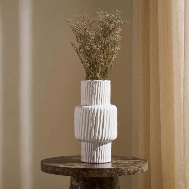 DUSK Gina Asymmetric Ribbed Vase - White - image 1
