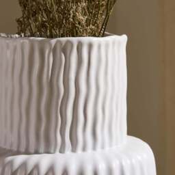 DUSK Gina Asymmetric Ribbed Vase - White - thumbnail 2
