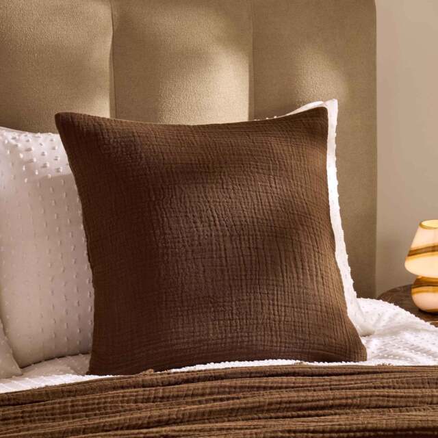 DUSK Savannah Set of 2 Tufted Muslin Cushion Covers - Chocolate - 50 x 50cm - image 1