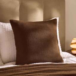 DUSK Savannah Set of 2 Tufted Muslin Cushion Covers - Chocolate - 50 x 50cm - thumbnail 1