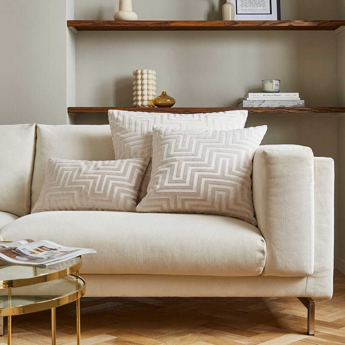 DUSK Geo Velvet Sofa Cushion Cover 30cm X 50cm - Stone Geo Print
