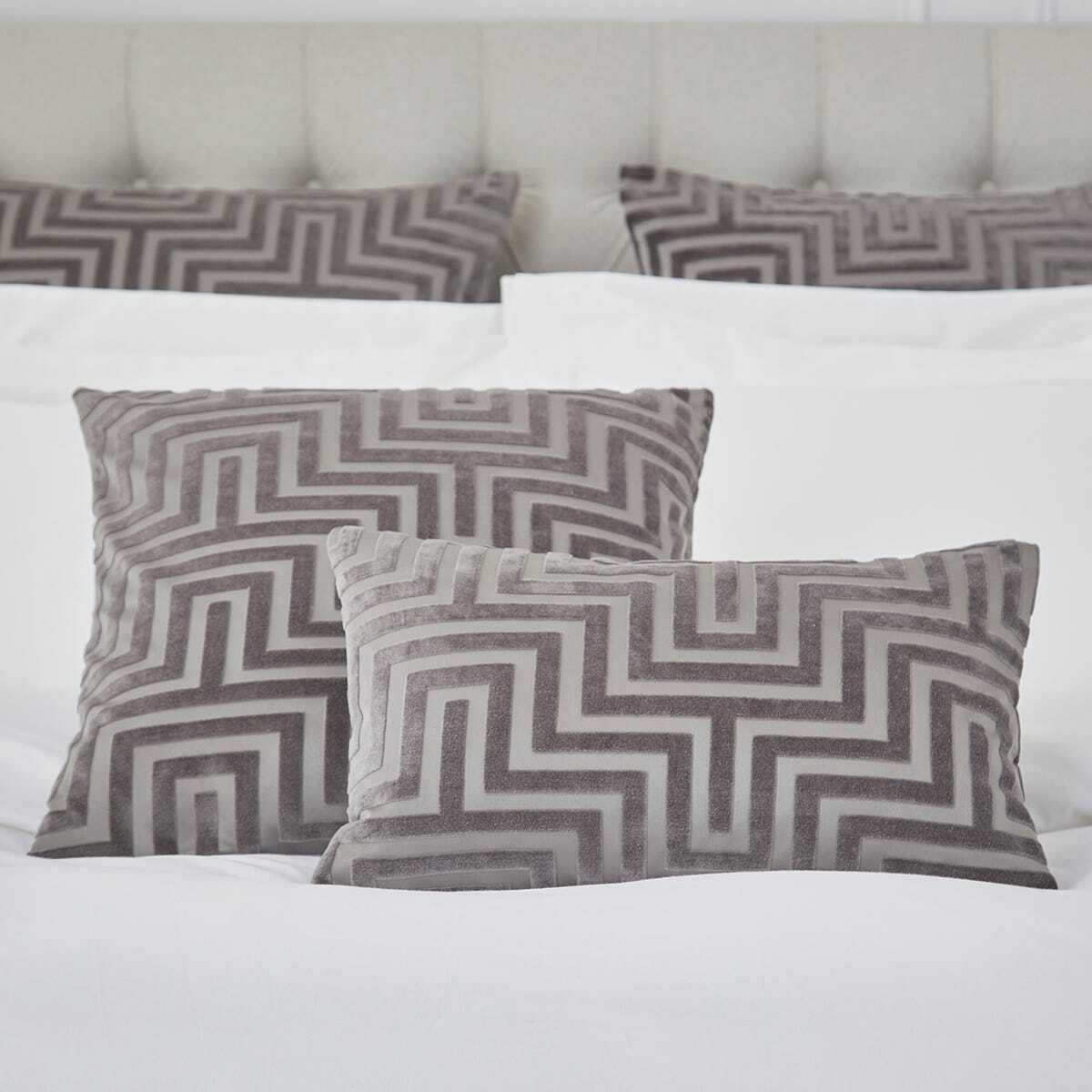 DUSK Geo Velvet Cushion Cover 30cm X 50cm - Taupe Neutral Geo Print