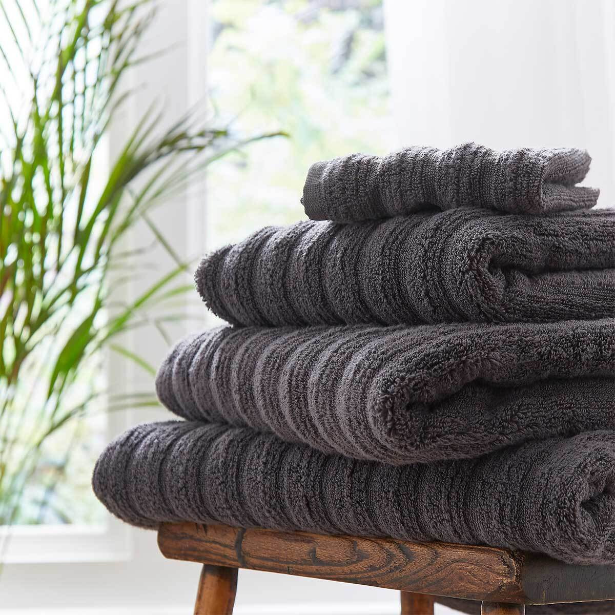 DUSK Ribbed Cotton Hand Towel 50 x 90cm - Charcoal Grey Ribbed Quilting