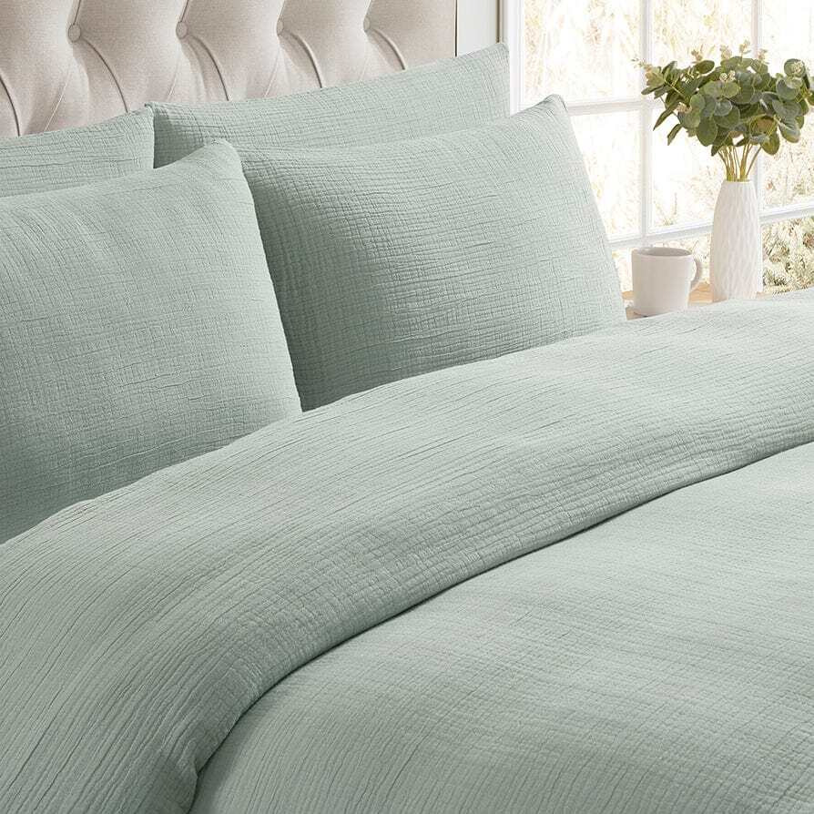 DUSK Muslin Duvet Cover Set - Washed Green - Single