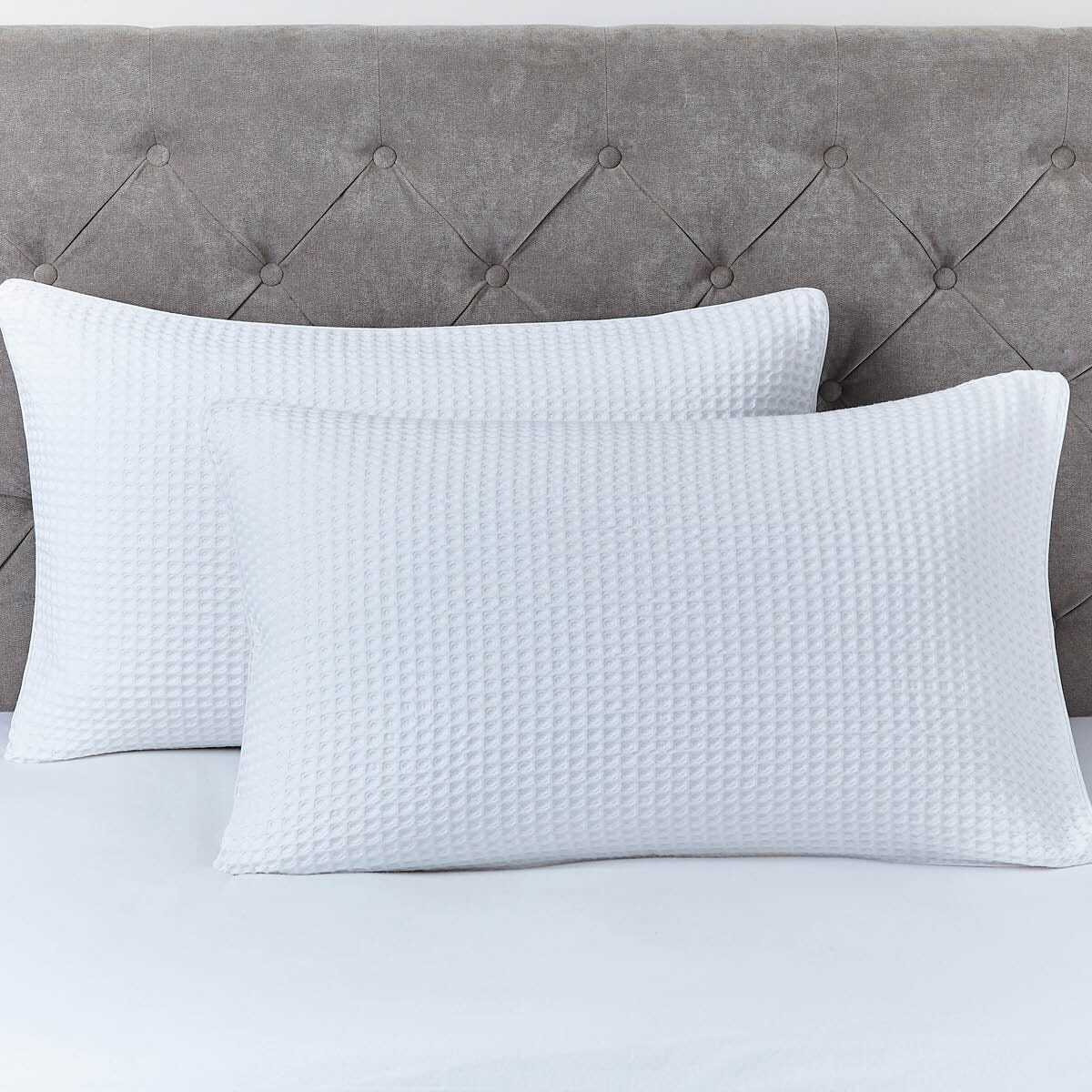 DUSK Pair of Portofino Pillowcases - Standard - 200 Thread Count - White Cotton Large Waffle