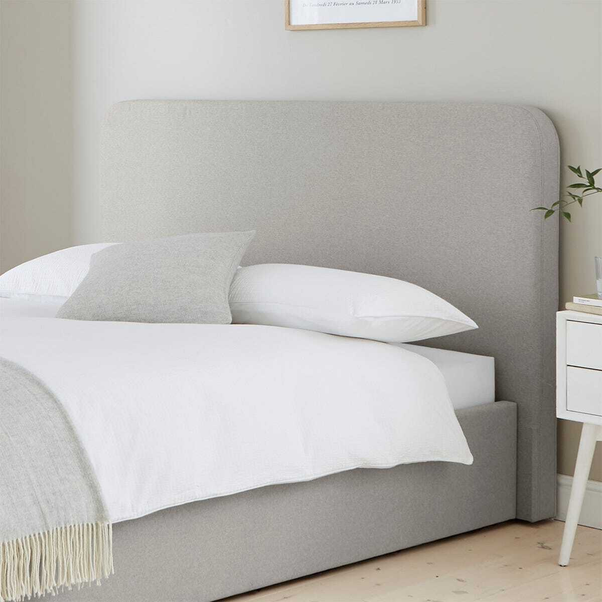 DUSK Ascot Ottoman Storage Bed - Double - Grey - Linen Look - Curved Headboard
