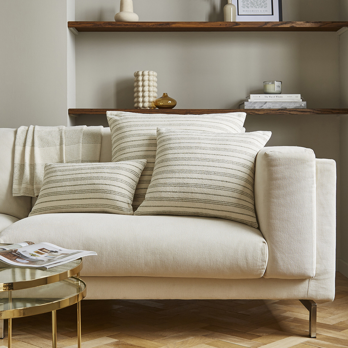 DUSK Relaxed Stripe Sofa Throw 1.2m X 1.8m - Olive Cotton Stripe Print