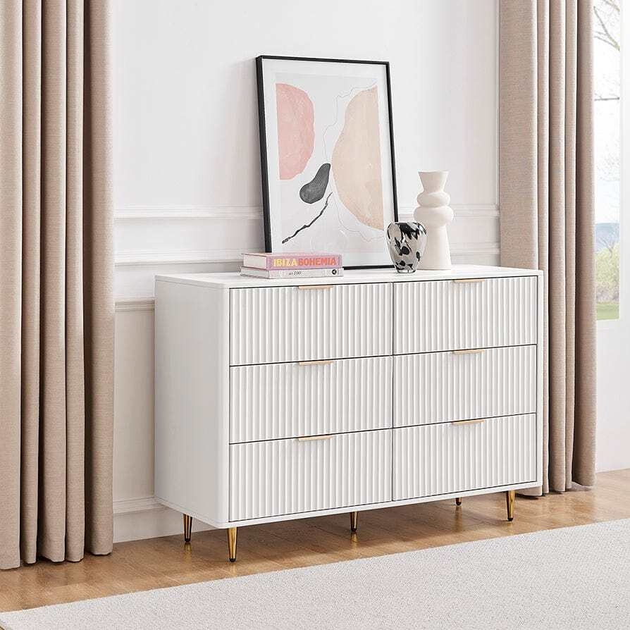 DUSK Gracie 6 Drawer Chest - Warm White/Gold