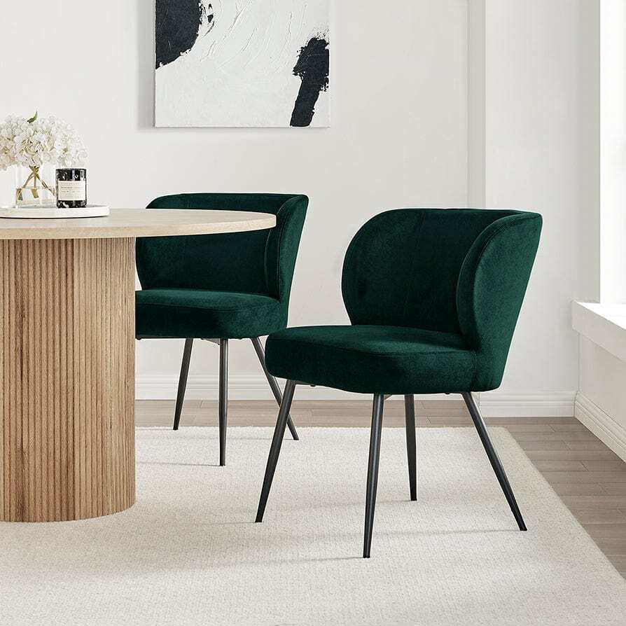DUSK Mabel Set of 2 Dining Chairs  - Velvet - Forest Green