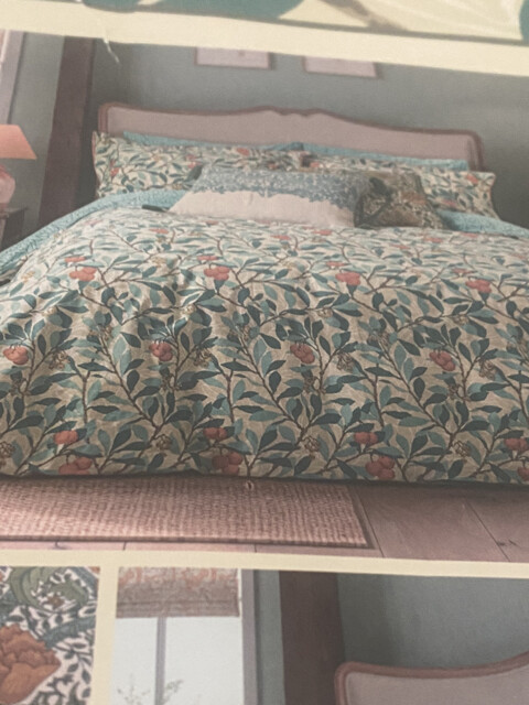 Morris & Co Arbutus Super King Bed/duvet Set Turquoise 200tc Cotton