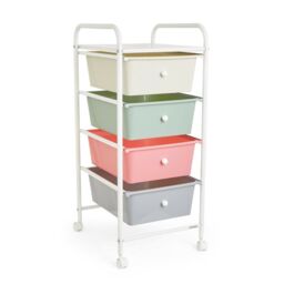 Vonhaus Storage Trolley 4-drawer Pastel Colour Plastic Wheels Compact