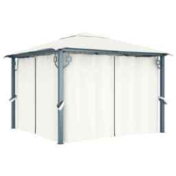 Gazebo With Curtain 300x300 Cm Cream Aluminium Vidaxl