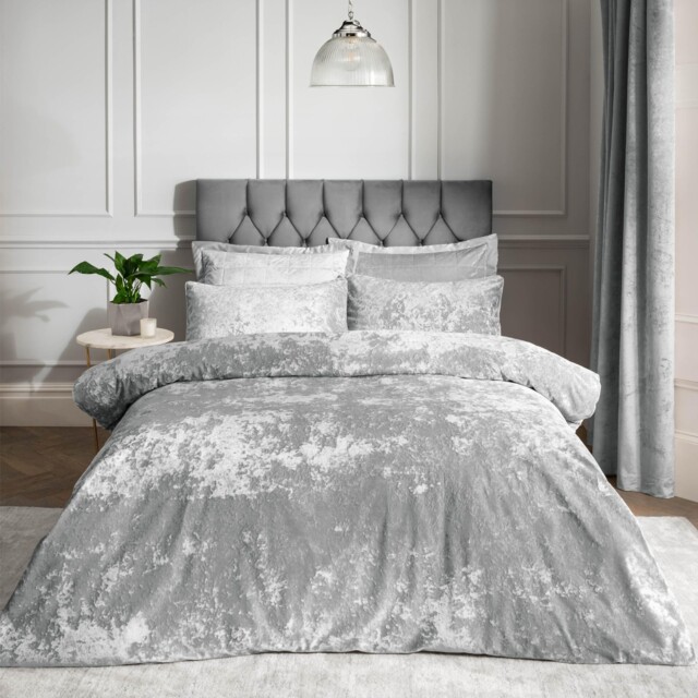 Catherine Lansfield Crushed Velvet Double Duvet Set Set, Silver