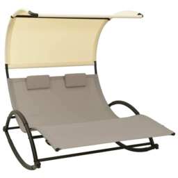 Double Sun Lounger With Canopy Textilene Taupe And Cream Vidaxl