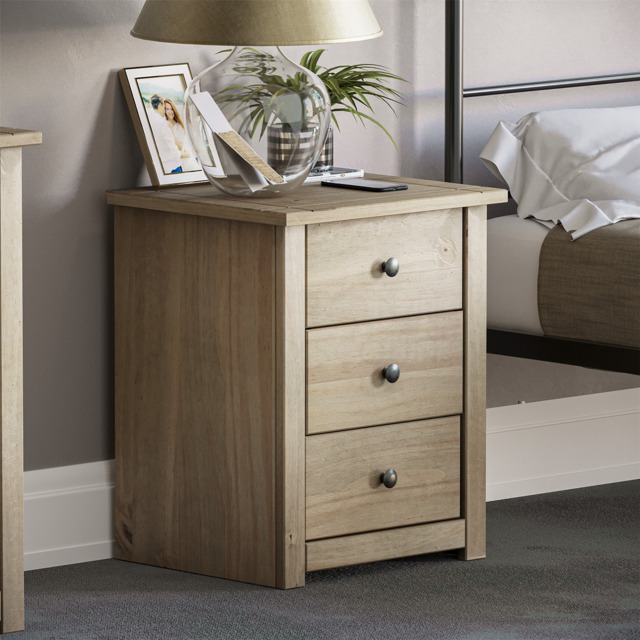Panama Bedside Chest 3 Drawer Solid Waxed Pine Rustic Bedroom Storage