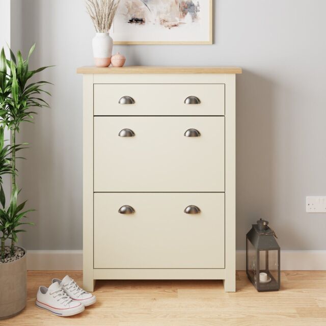 Lancaster Shoe Cabinet 2 Door 1 Drawer Storage Unit Hallway Cream Oak