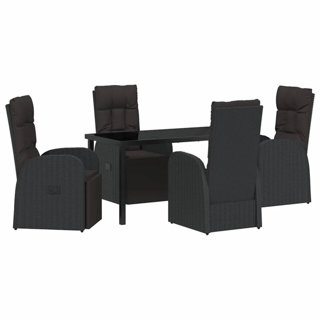 Garden Dining Set With Cushion Black Poly Rattan Outdoor Furniture