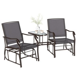 Outsunny Double Glider Companion Rocking Garden Chairs Loveseat Grey