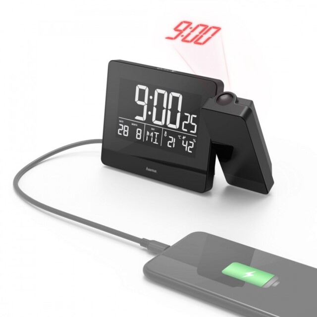 4047443425812 Hama Projection Alarm Clock Plus Charge Black Hama