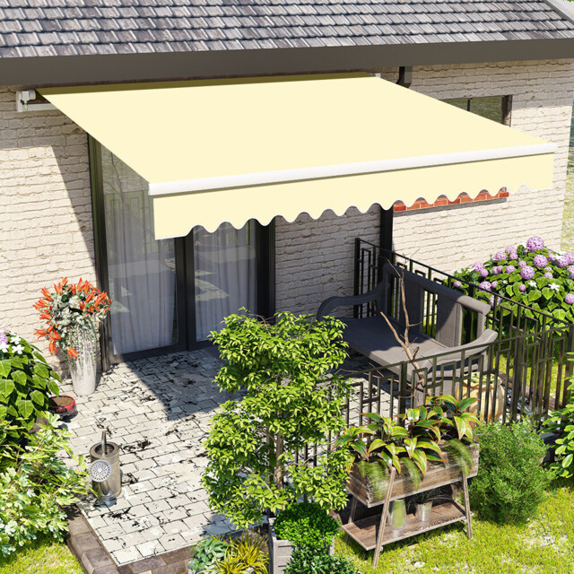 2.5m X 2m Manual Awning Retractable Patio Canopy Garden Sun Shade