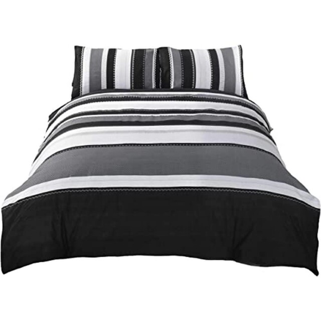 Rapport Striped Quilt Duvet Cover And 2 Pillowcase Bed Set, Double,