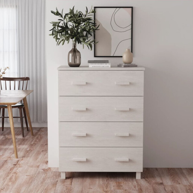 Sideboard White Solid Pinewood Mdf Panels 4 Drawers Highboard