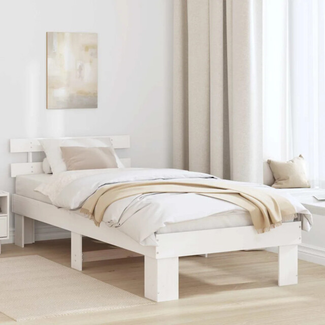 Bed Frame With Headboard White 90 X 200 Cm Solid Pine Wood Vidaxl
