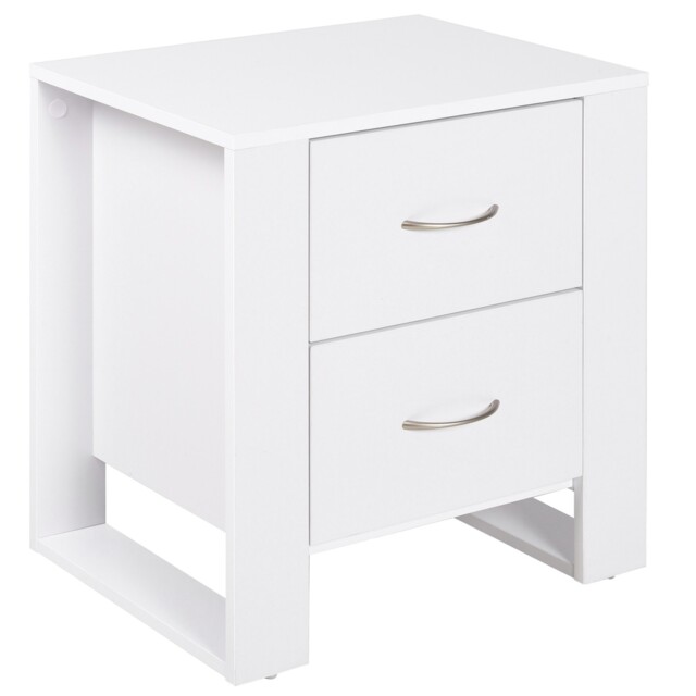 Homcom 2 Drawer Boxy Bedside Table W/ Handles Elevated Base White