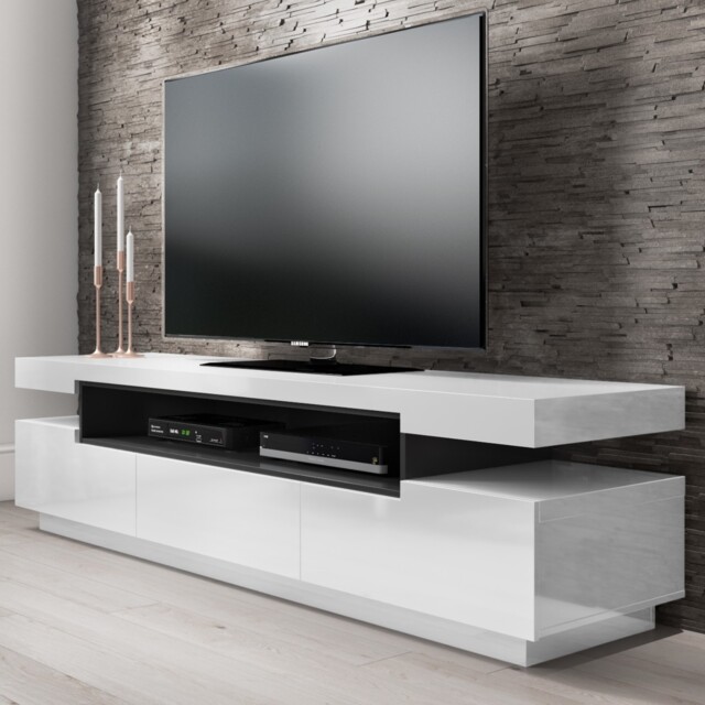 "Large White Gloss Tv Stand With Storage - Tv's Up To 85"" - Harlow"