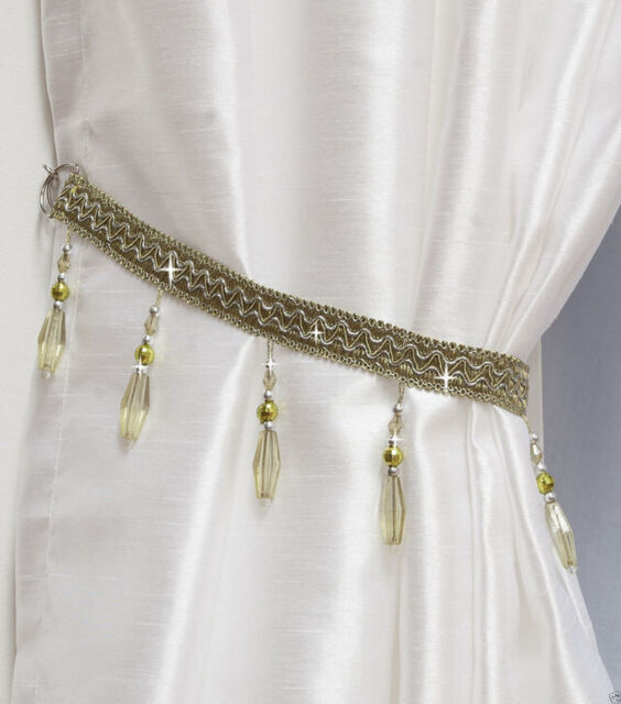 Lime Crystal Beaded Metallic Modern Lightweight Tie Back Single