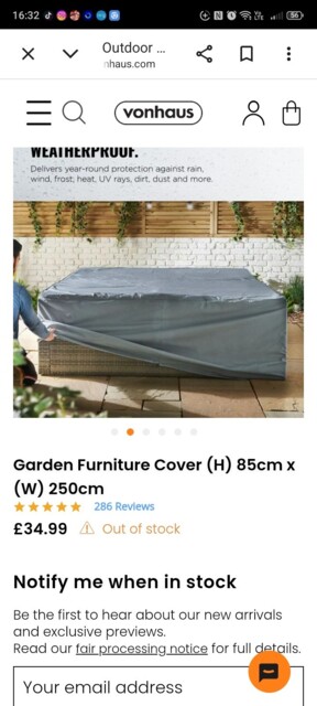 Vonhaus 2500122 Furniture Set Cover - Grey