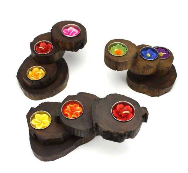 Thai Teak 3 Step Twist Tealight Candle Holder, Style A3, Natural Wood.