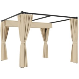 Outsunny 3 X 3(m) Pergola With Retractable Roof And Curtains, Beige