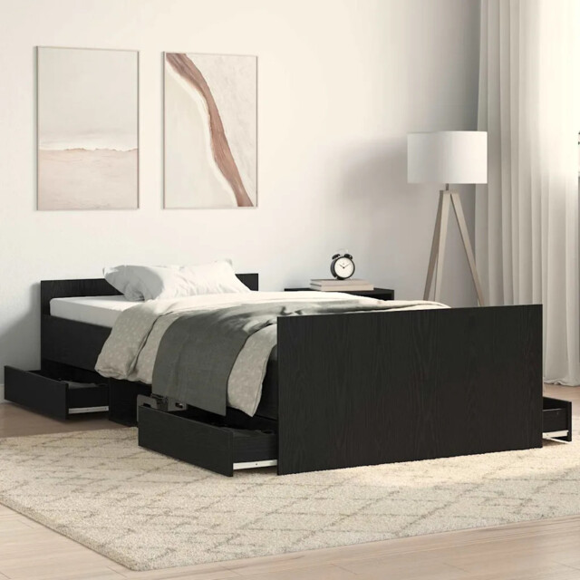 Bed Frame With Headboard Black Oak 90 X 190 Cm Engineered Wood Vidaxl