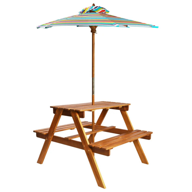 Kids Picnic Table With Parasol 79x90x60 Cm Solid Acacia Wood Vidaxl