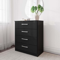 Black Gloss Chest Of Drawers Birlea Lynx High All 4 Drawer Wide