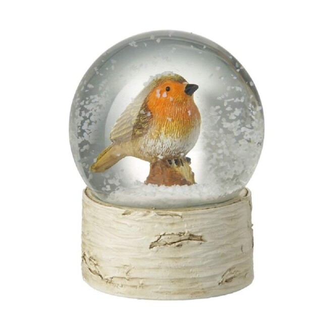 Christmas Robin Design Festive Snow Globe Wooden Effect Base By Heaven