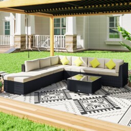 8pc Rattan Outdoor Garden Patio Furniture Corner Sofa Set Wicker Black