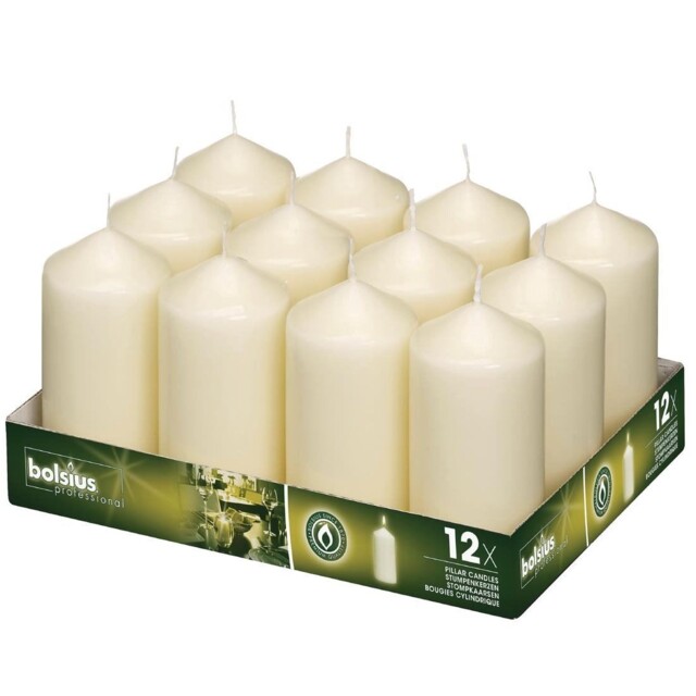 Bolsius Ivory Pillar Tall Wax Candles Burn Time 33 Hr Pack Of 12 -